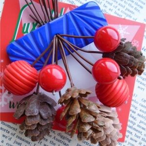 Luxulite Blue and Red Pinecone Brooch